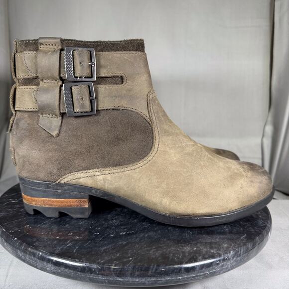 Sorel Lolla Green Leather Ankle Boot Zip-UP/Buckles Women’s Size 8.5 US - Picture 3 of 8